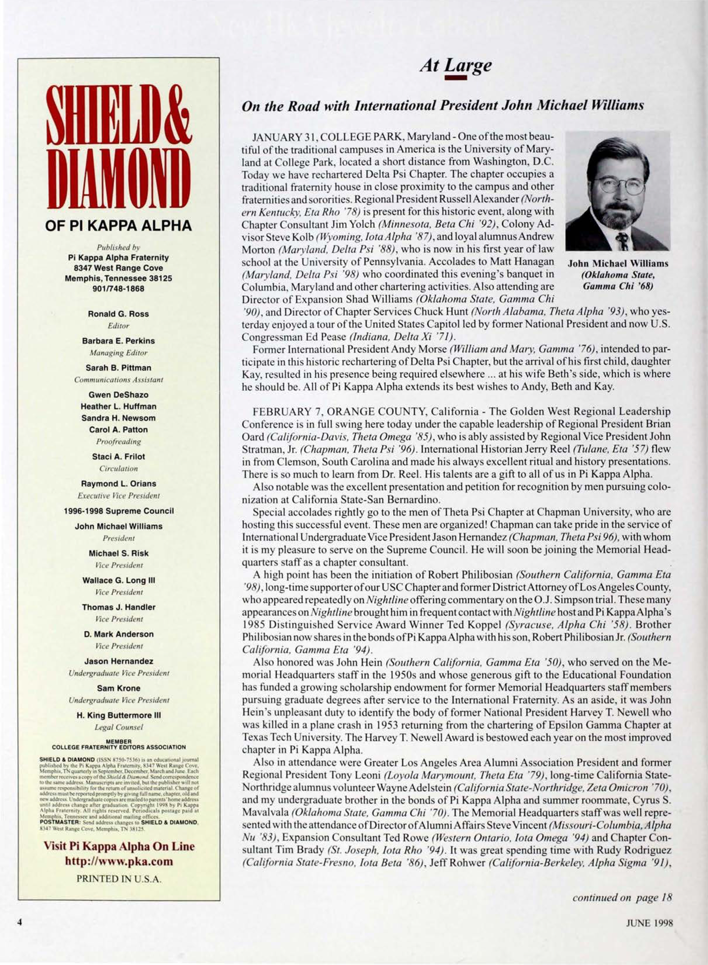 At Large: On the Road With International President John Michael Williams